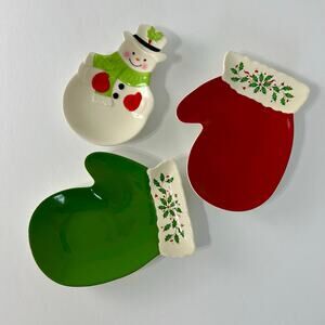 Lenox Holiday Plates Set of 3 – Mitten & Snowman Dishes Christmas Party